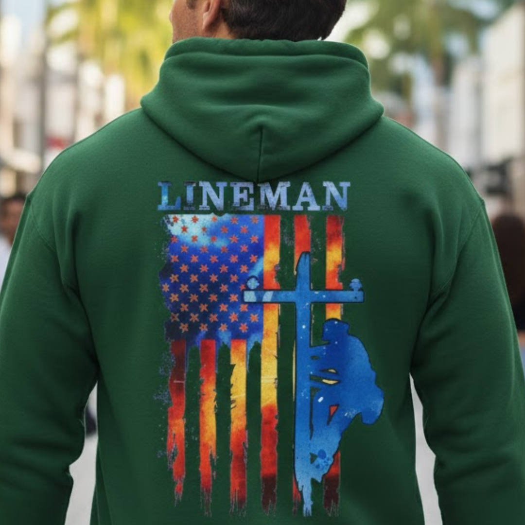 USA Flag Lineman Patriotic Cross Sweatshirt