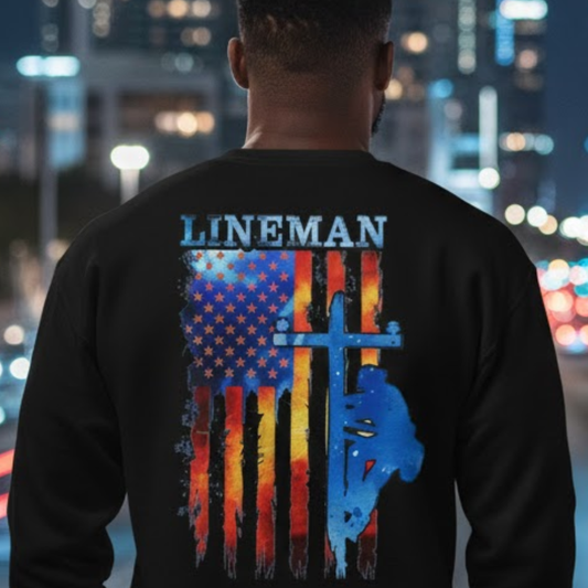USA Flag Lineman Patriotic Cross Sweatshirt